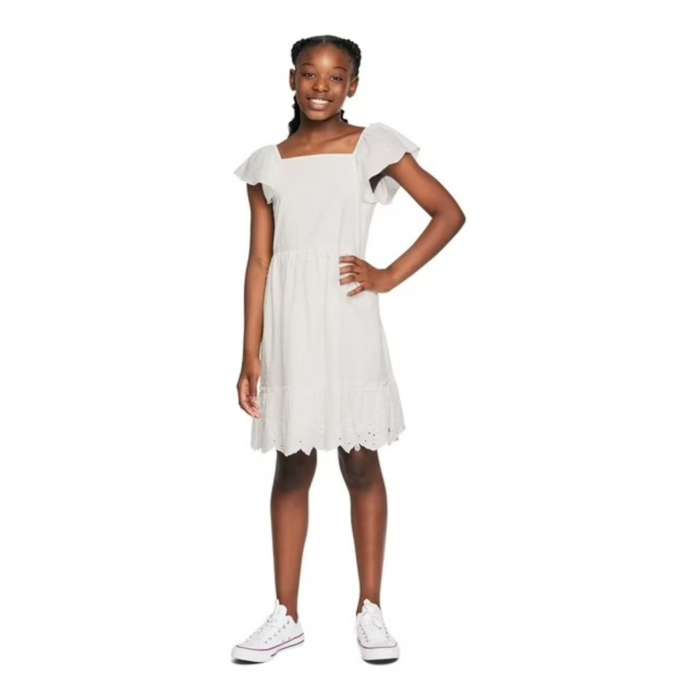 Gap Kids White Eyelet Clip Dot Dress Girls L 10/12 100% Cotton Sundress